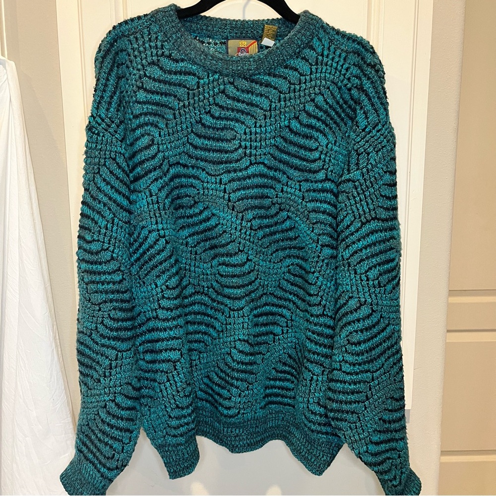 vintage saturdays nyc sweater large teal + black